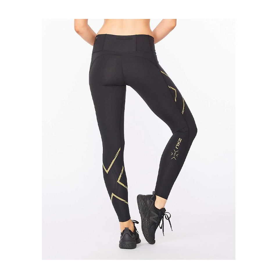 2XU Women's Light Speed Mid-Rise Compression Tights Black/Gold Reflective Secondary image