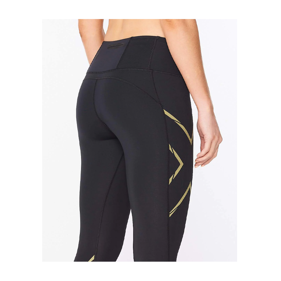 2XU Women's Light Speed Mid-Rise Compression Tights Black/Gold Reflective
