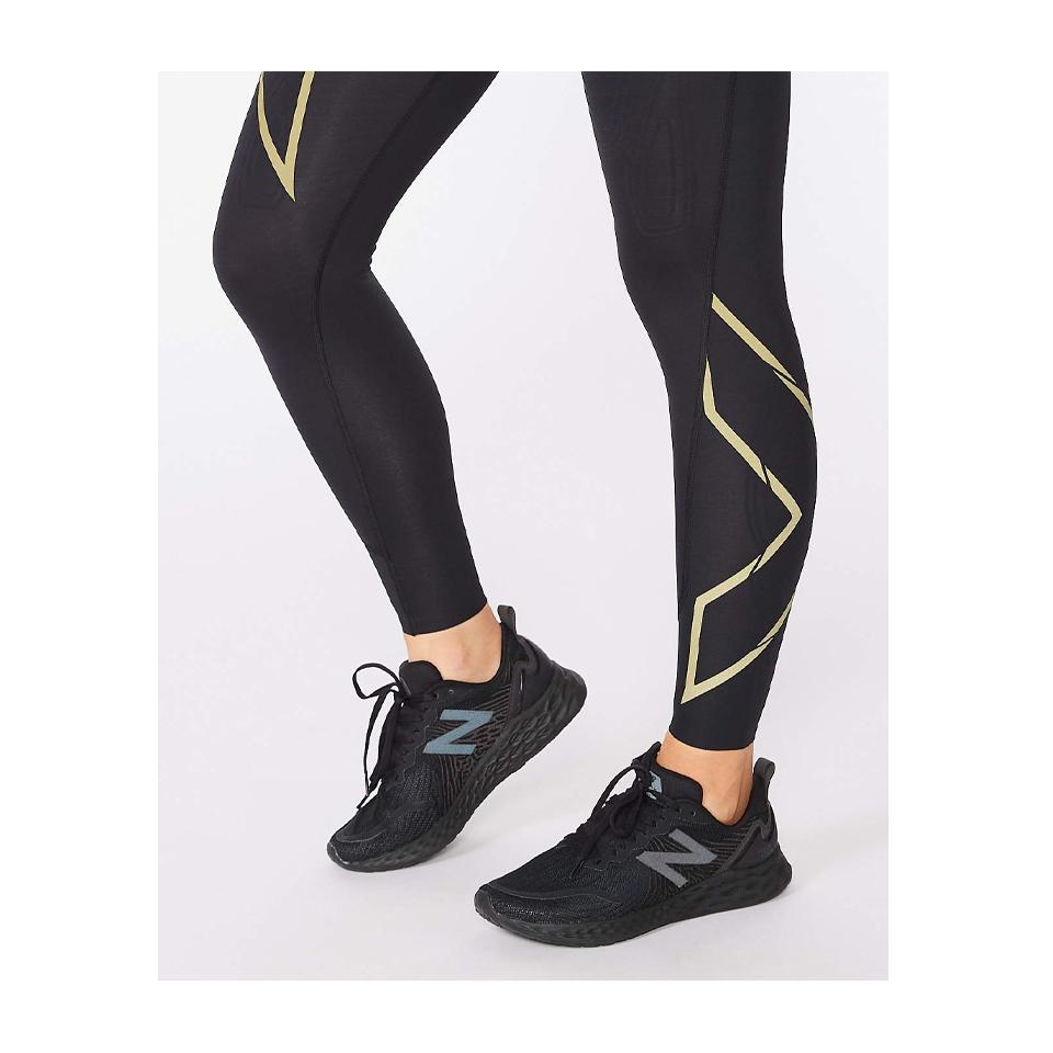 2XU Women's Light Speed Mid-Rise Compression Tights Black/Gold Reflective