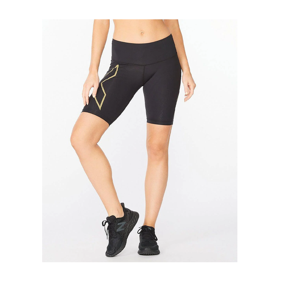 2XU Women's Light Speed Mid-Rise Compression Shorts Black/Gold
